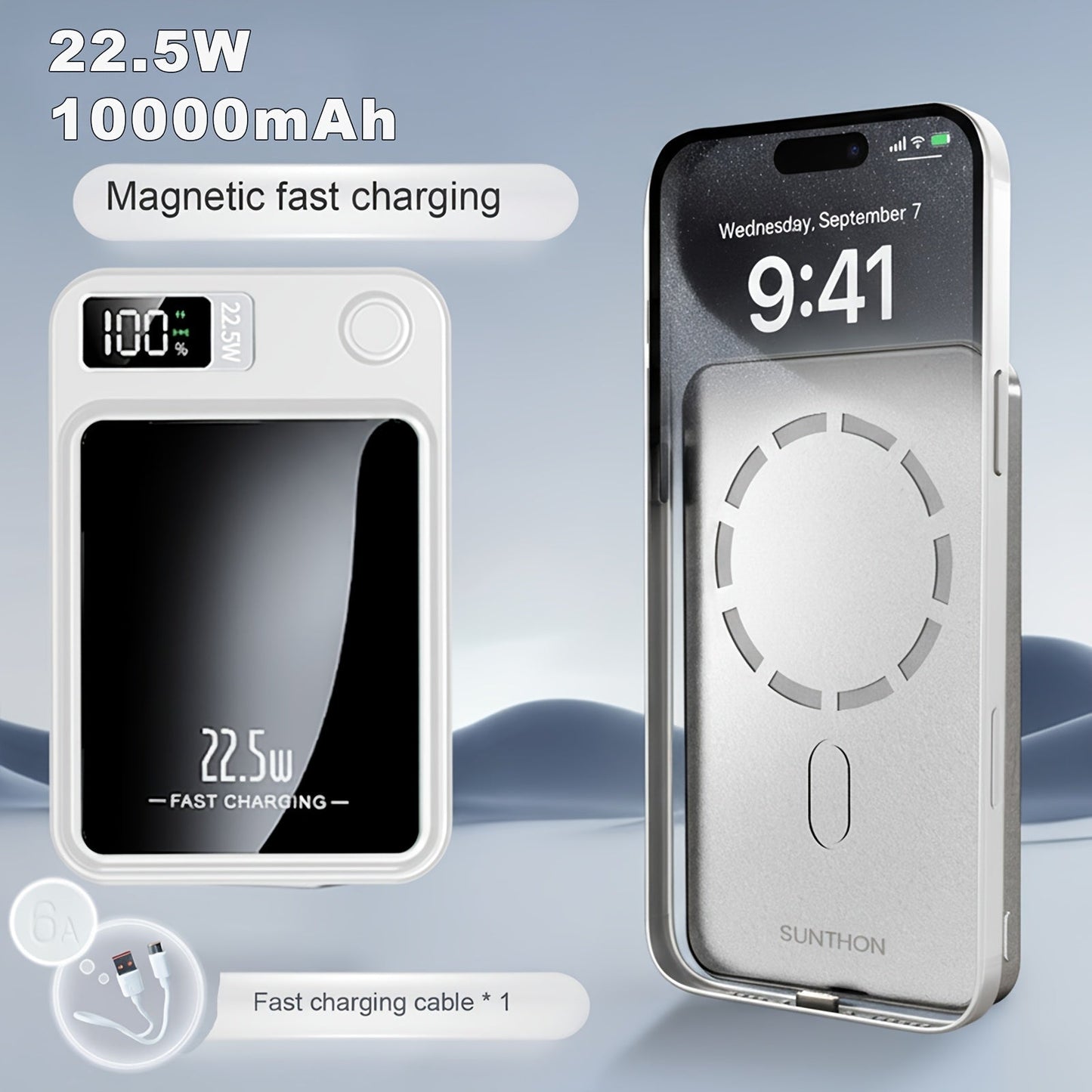 Magnetic Wireless Power Bank with 5000mAh and 10000mAh Labels, Flip Display and Four Color Options