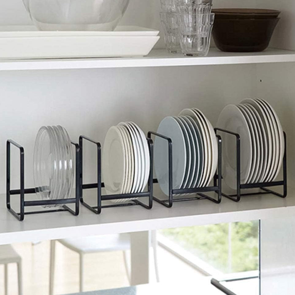 Dish Rack Set Kitchen Organizer 4-Piece Stainless Steel Plate and Bowl Holders in Black Finish