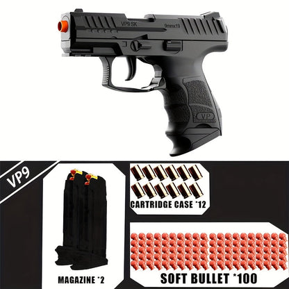 VP9 Bullet Toy Gun Pistol with Shell Ejecting System, Upgraded Semi-Auto Foam Blaster for Boys, Outdoor Shooting Game