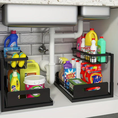 Under Sink Organizer Pull Out 2 Tier Slide Out Cabinet Shelf – Kitchen Bathroom Storage Rack Utility Organizer 1 or 2 Pack