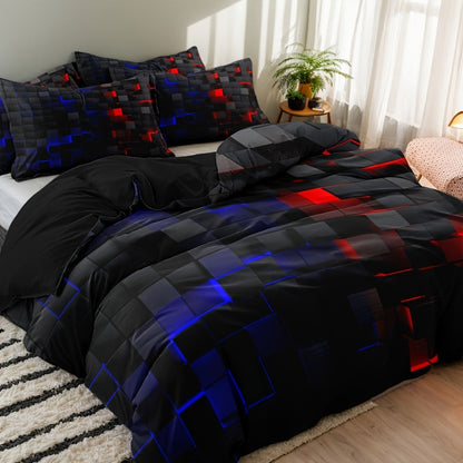 3-Piece Duvet Cover Set with Dimensional Geometric Cube Print, Zipper Closure and Five Color Options
