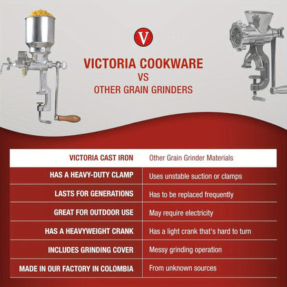 Manual Grain Grinder Mill - Cast Iron Hand Crank Grain Mill with High Hopper, Adjustable Coarse Fine Grinding, Table Clamp Mount, for Corn Wheat Barley Coffee Spices Nuts - Home Brewing & Kitchen Use