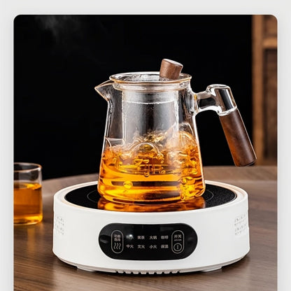 Glass Teapot with Filter 650ml - Stovetop Safe Tea and Coffee Pot with Handle, Tea Water Separator, Borosilicate Glass Kettle for Loose Leaf Tea, Smoke Gray Transparent