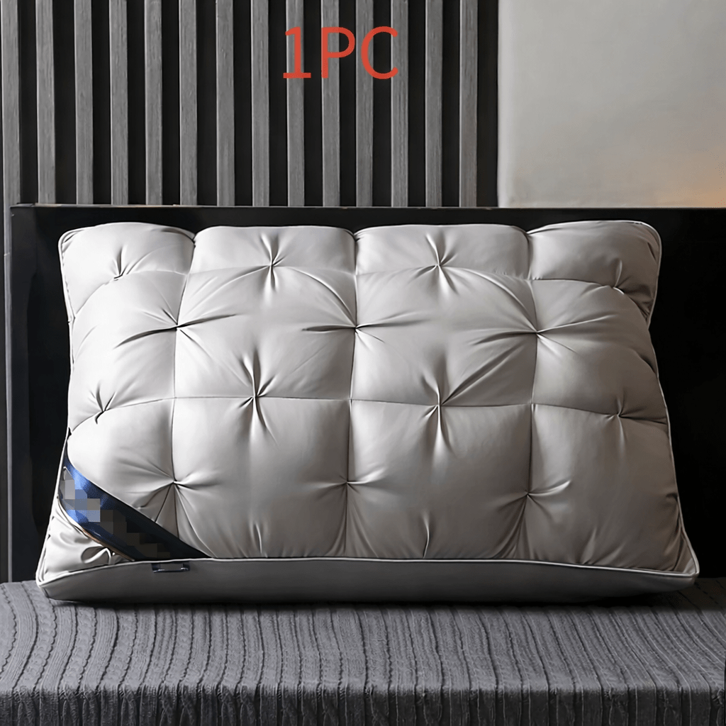 Soft Polyester Fiber Bed Pillow with Satin Cover and Zipper in White or Gray, One or Four-Pack Options