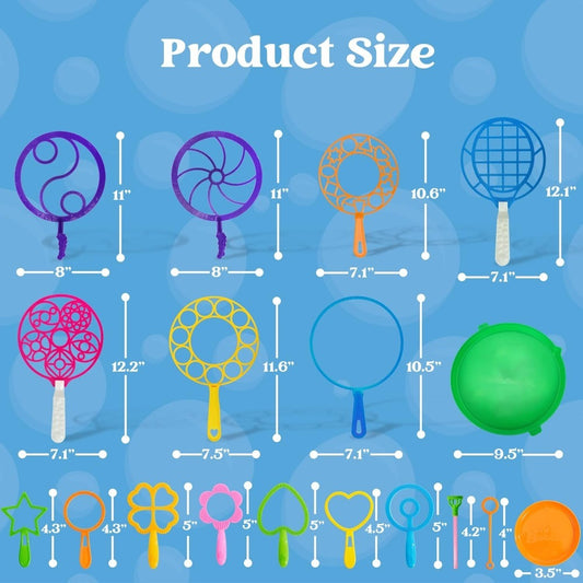 Giant Bubble Wands Set 18 Pieces – 3 Sizes with Tray & Concentrated Solution, Assorted Shapes Bulk Bubble Maker for Kids Outdoor Summer Play, Easter Party Favor Birthday Gift Wedding Activity