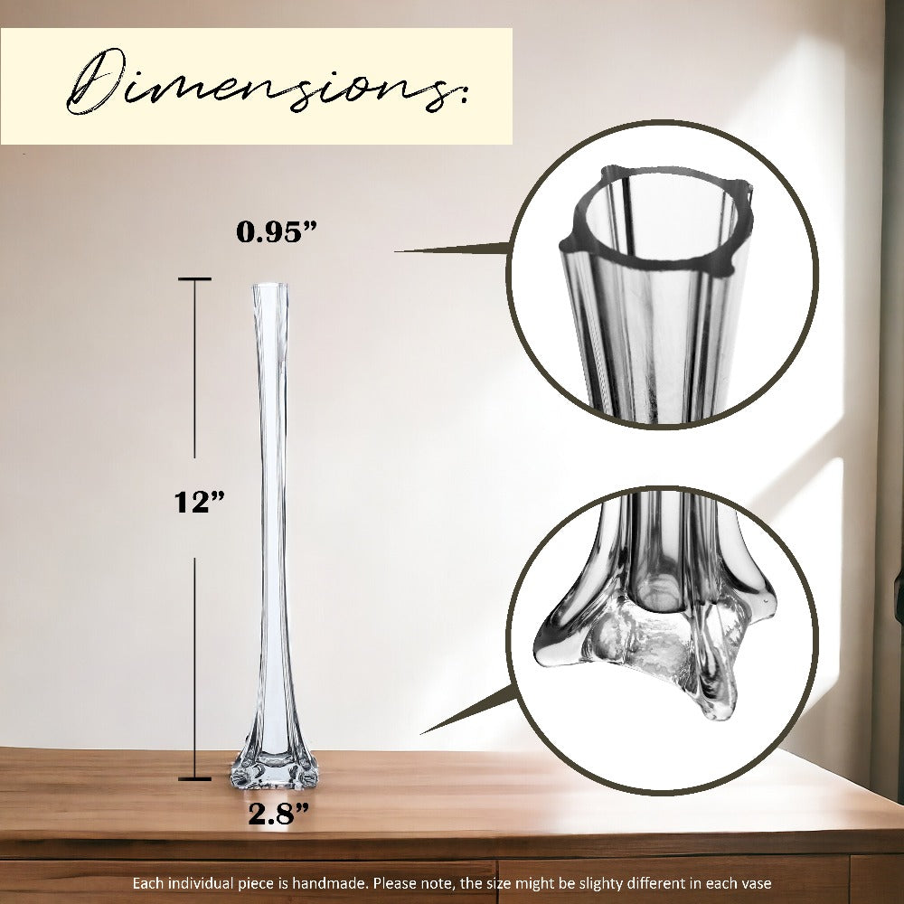 Eiffel Tower Vase Pack of 12 – Tall Glass Flower Vases for Wedding Centerpiece, Event Table Decor, Floral Arrangements & Party Decoration, Clear Black White, 12" 16" 20" 24" Sizes