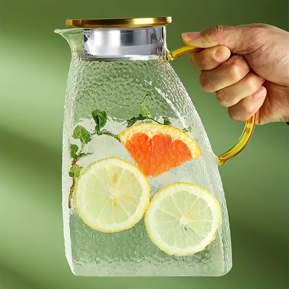 1.8-Liter Textured Glass Fridge Jug Set with Lid, Long Spoon and Cleaning Brush for Cold Drinks