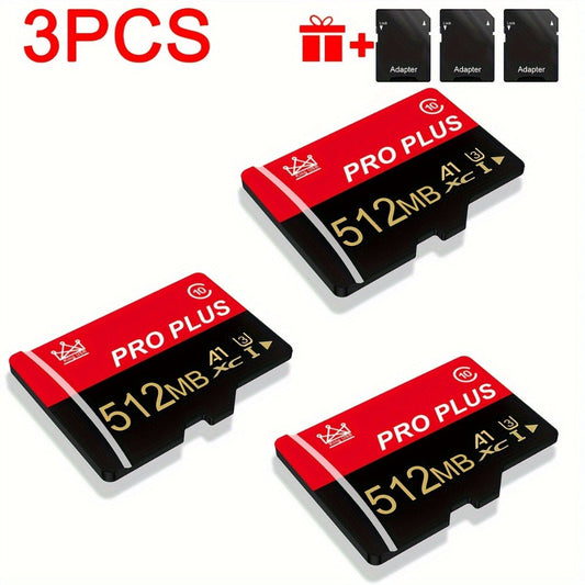 3-Pack Micro SD Card with Adapter 64MB 128MB 256MB 512MB – Class 10 U3 A1 TF Flash Memory Cards for Camera, Phone, Tablet, Car Audio, Game Console, Dashcam & Security Camera