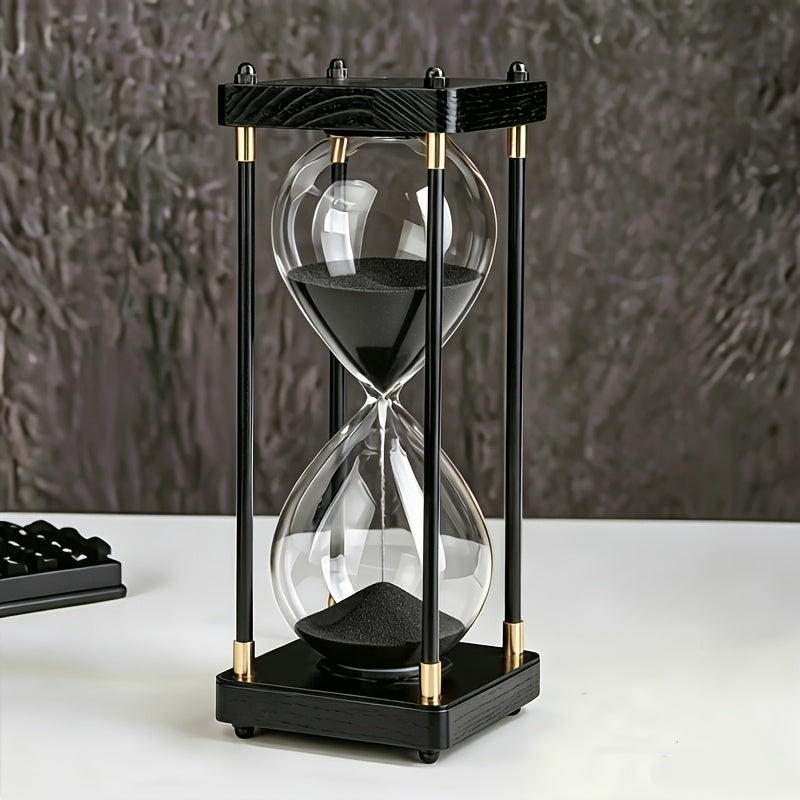 Sixty-Minute Decorative Glass Sand Timer with Wooden-Style Frame in Six Exact Color Configurations