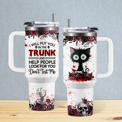 Insulated Tumbler 40oz Halloween Horror Cat Graphic with Stainless Steel Handle, Lid and Straw
