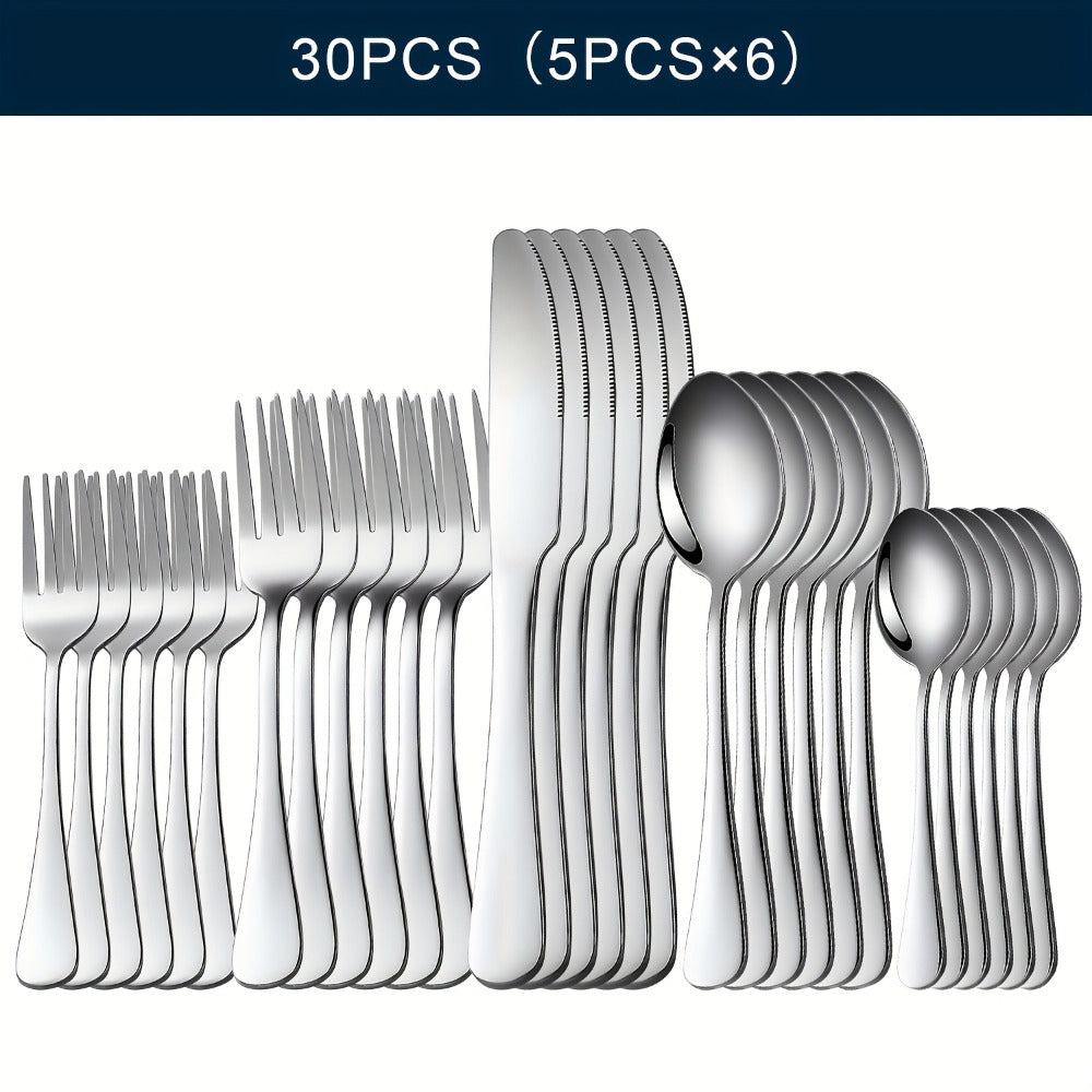 20-, 24-, 30- or 65-Piece Flatware Set in Silver or Black with Option-Specific Serving Utensils