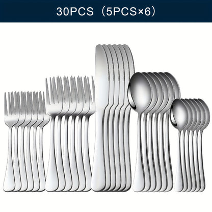 20-, 24-, 30- or 65-Piece Flatware Set in Silver or Black with Option-Specific Serving Utensils