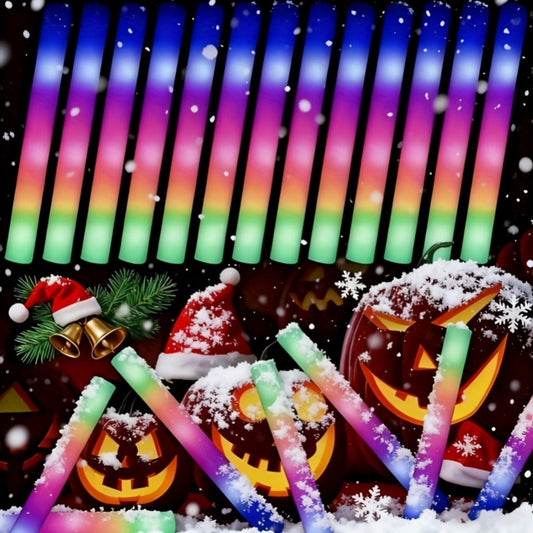 LED Foam Glow Stick Party Supplies Pack with 30 Multi-Color Flashing Sticks and Included Batteries