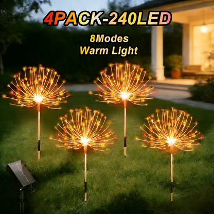 Solar Fireworks Lights 480 LED 8-Pack, IPX4 Waterproof 8 Modes