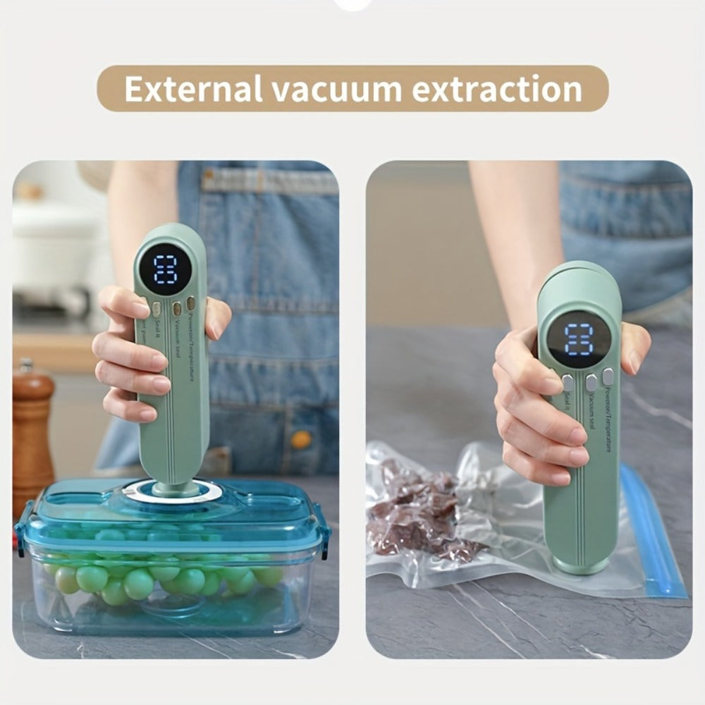 Vacuum Food Sealer Machine USB Rechargeable – Portable One-Touch Automatic Food Vacuum Sealer with Inflation Mode & Digital Display for Kitchen Freshness, Camping, Office & Home Use