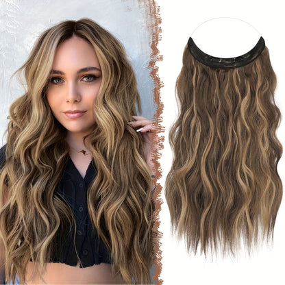 Hair Extensions Wavy 18-Inch Synthetic Halo Weft with Clear Wire, Two Clips and Ten Color Options