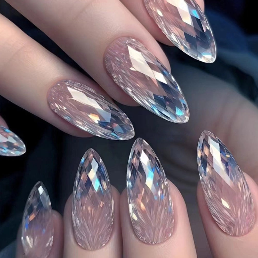 Holographic Nails 120 Pieces 5 Packs Medium Almond Press On Nails Gradient Iridescent – Mixed Color Orange Tones Full Cover Fake Nails Kit with Jelly Glue & Nail File for Women Girls