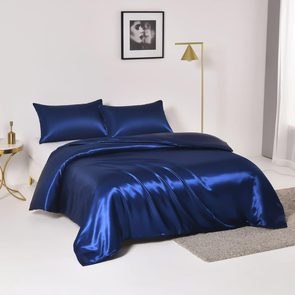 Bed Sheet Set 4-Piece Satin with 35–39 cm Deep Pocket, Machine-Washable Care and Seven Colors