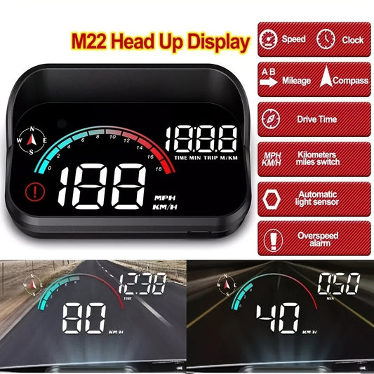 Car HUD Head Up Display - Windshield Speedometer Projector with GPS Compass, Overspeed Alarm, Auto Brightness, Trip Mileage & Real-Time Speed, USB Plug & Play for All Vehicles