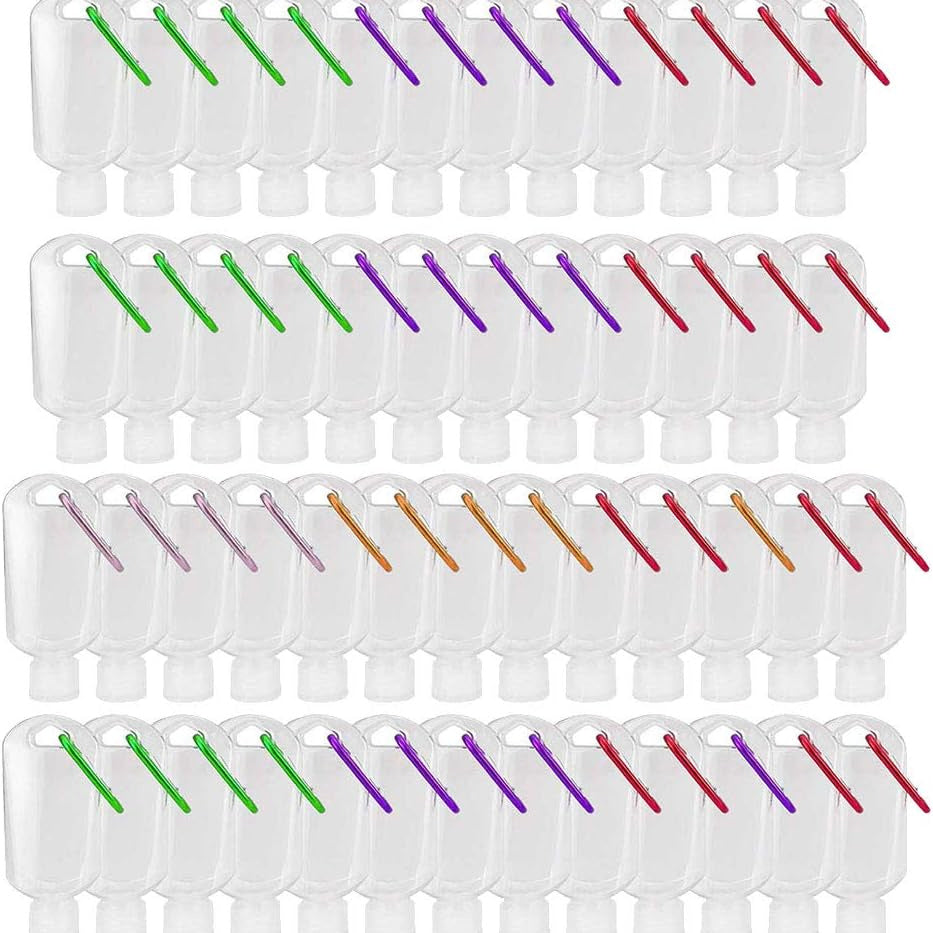 50-Pack 1.7 oz Clear Refillable Travel Bottles with Keychain Tops for Toiletries and Liquids