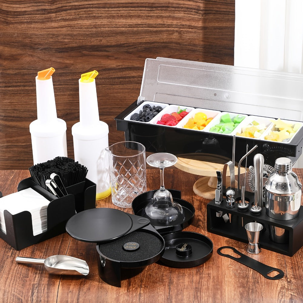 28PCS Bartender Set with Cocktail Shaker Kit – Glass Rimmer, Garnish Tray & Margarita Tools for Home Bar Beginners, Christmas Gift
