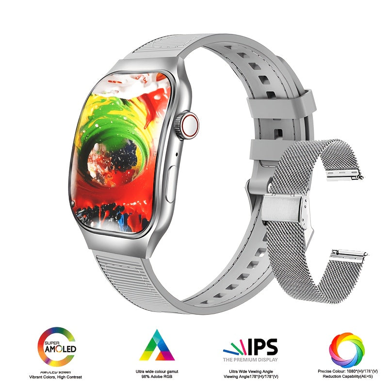 2.01 Inch Curved Screen Smartwatch Bluetooth 5.3 HD Calling Built-In Games Voice Assistant 100 Sport Modes Magnetic Charging Heart Rate Blood Oxygen Sleep Tracker Full Touch Classic Design Black Blue Silver