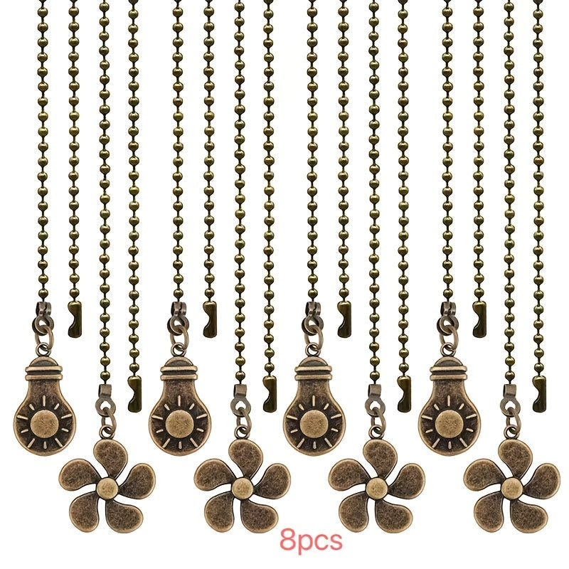 Eight-Piece Ceiling Fan Pull Chain Extension Set with Leaf and Bulb Pendants in Five Finish Options