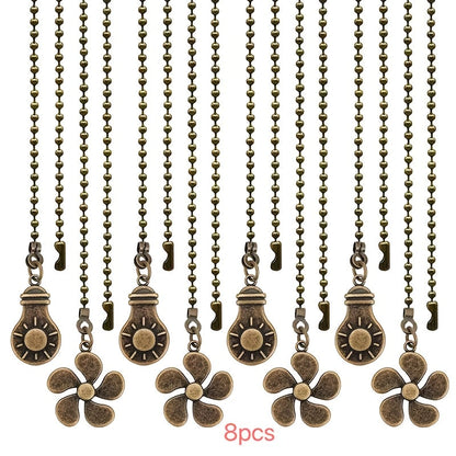 Eight-Piece Ceiling Fan Pull Chain Extension Set with Leaf and Bulb Pendants in Five Finish Options