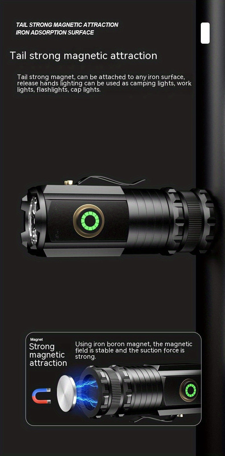 Flashlight Magnetic Mini EDC Light with Type-C Charging, Three LEDs and 18350 Battery Set Kit
