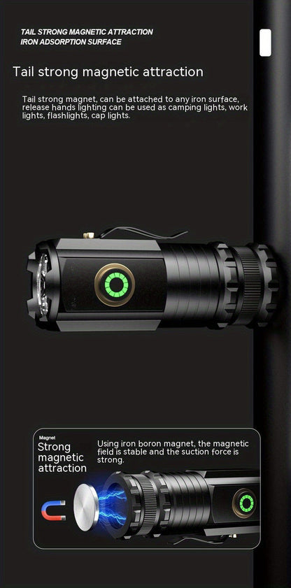 Flashlight Magnetic Mini EDC Light with Type-C Charging, Three LEDs and 18350 Battery Set Kit