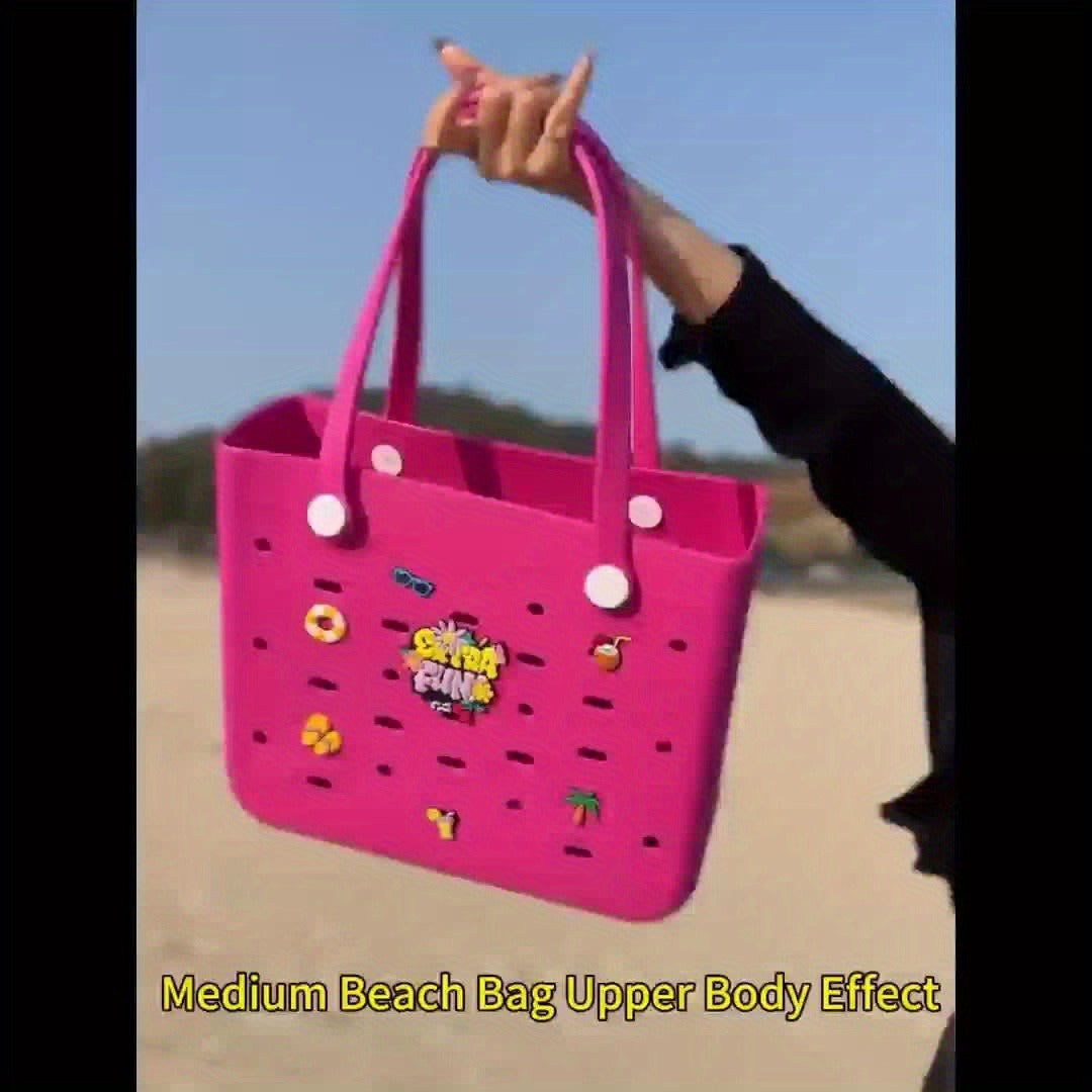 EVA Beach Bag for Women with Drainage Holes Waterproof Tote Bag Summer Outdoor Camping Shopping Travel Bag with Cute Decorations Multiple Colors S M L