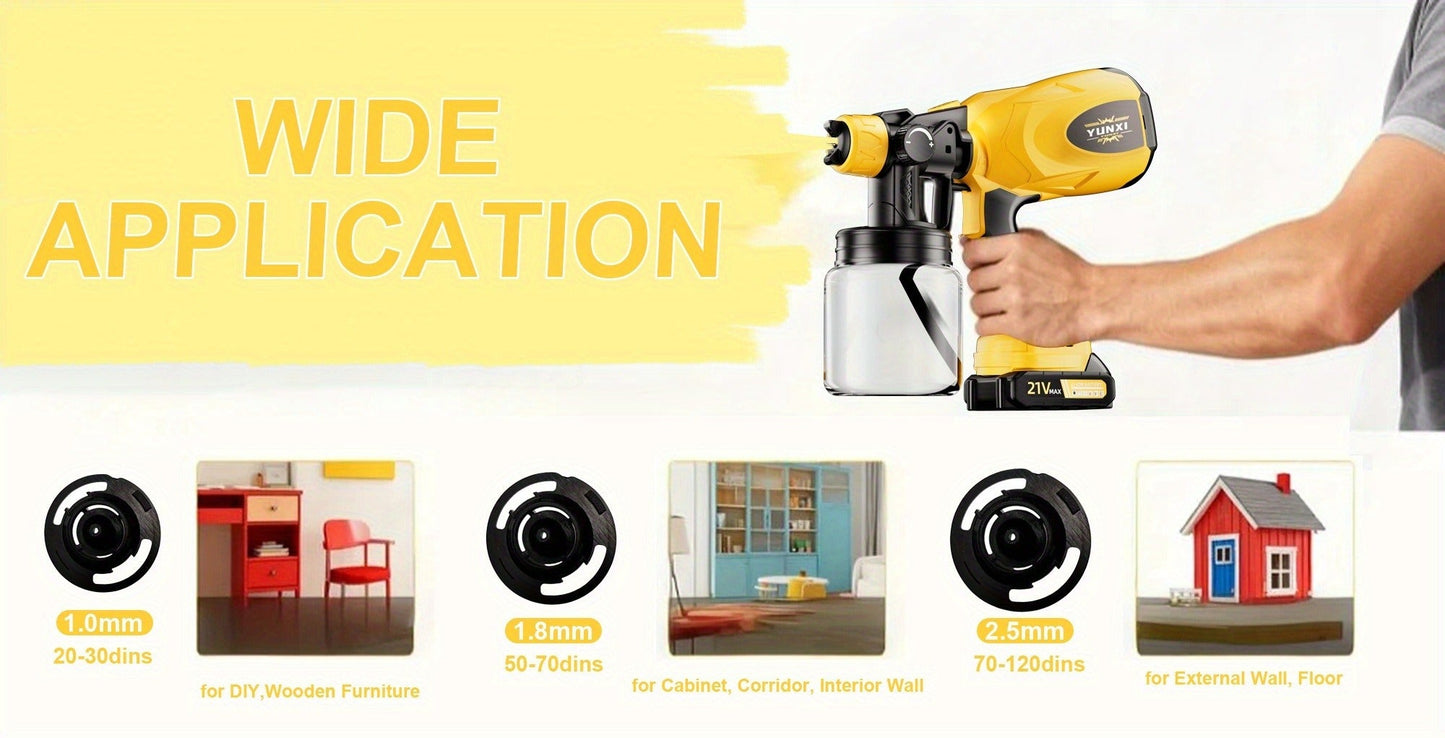 Electric Paint Sprayer Cordless Rechargeable 500ml HVLP Spray Gun Adjustable Modes for Walls Wood Cars Furniture Decks Indoor Outdoor