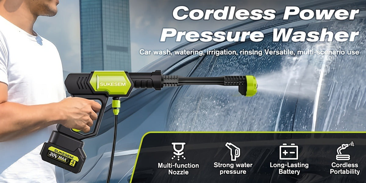 Cordless Pressure Washer Battery Powered Portable Car Wash Gun High Pressure Cleaner for Cars Yards Gardens Patios Driveways with Rechargeable Battery & Accessories