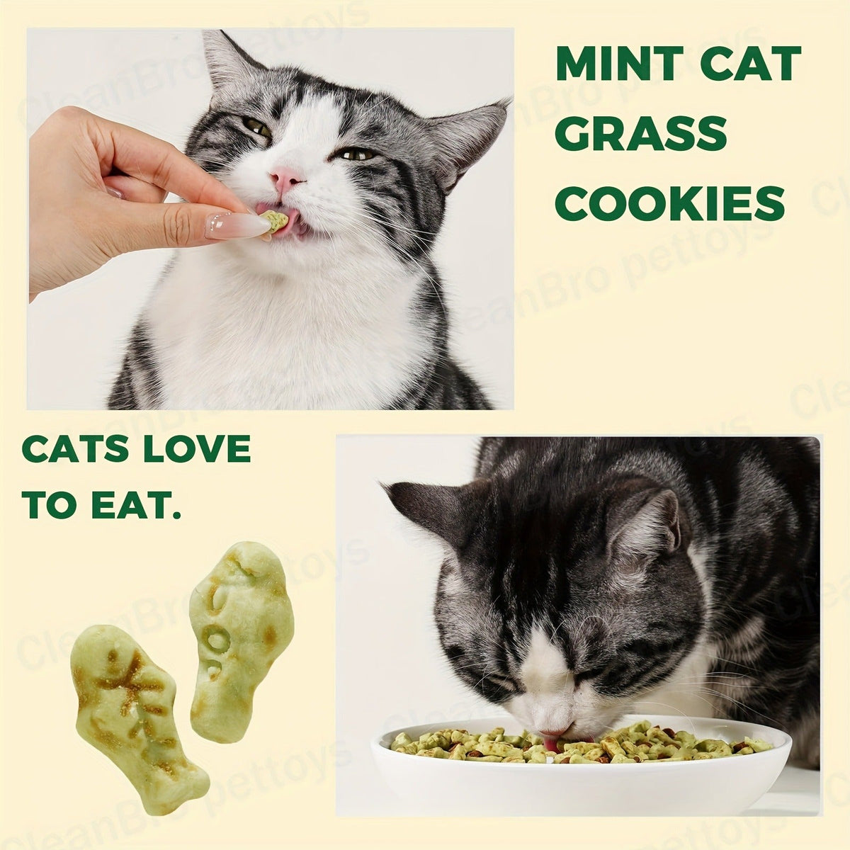150 g Catnip and Cat-Grass Cookie Treats with Shaped Pieces and Pictured Ingredient Panel Pictured