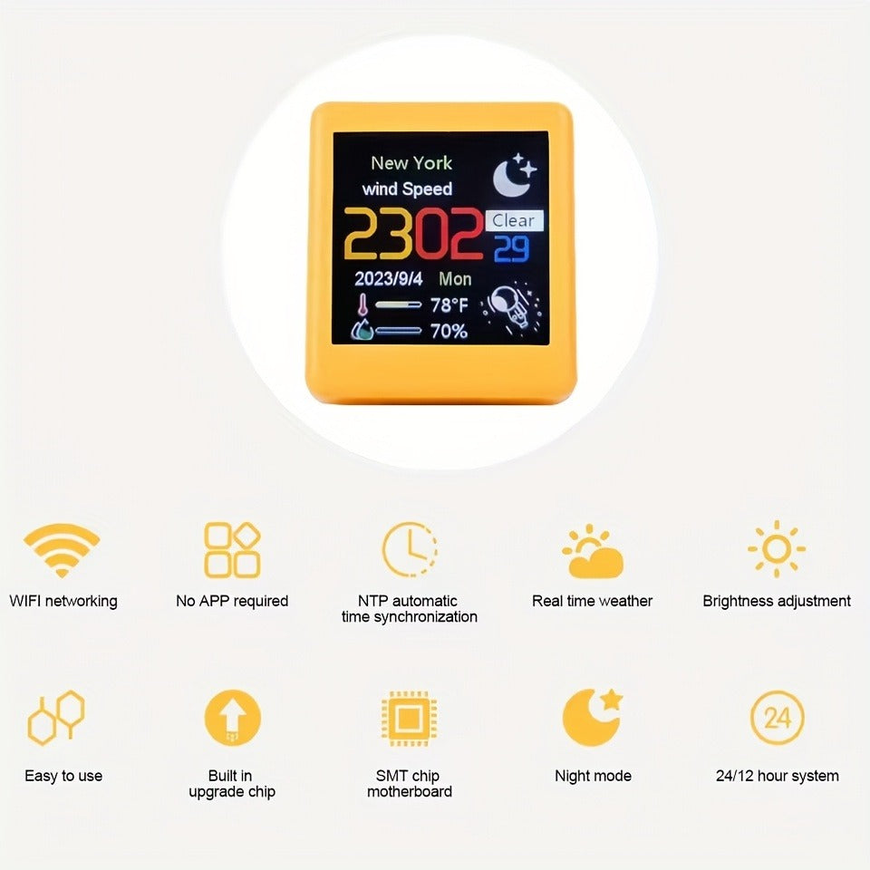 WiFi Weather Station Desktop Clock - Mini Smart Display Temperature Humidity Atmospheric Pressure Wind Speed GIF Animation