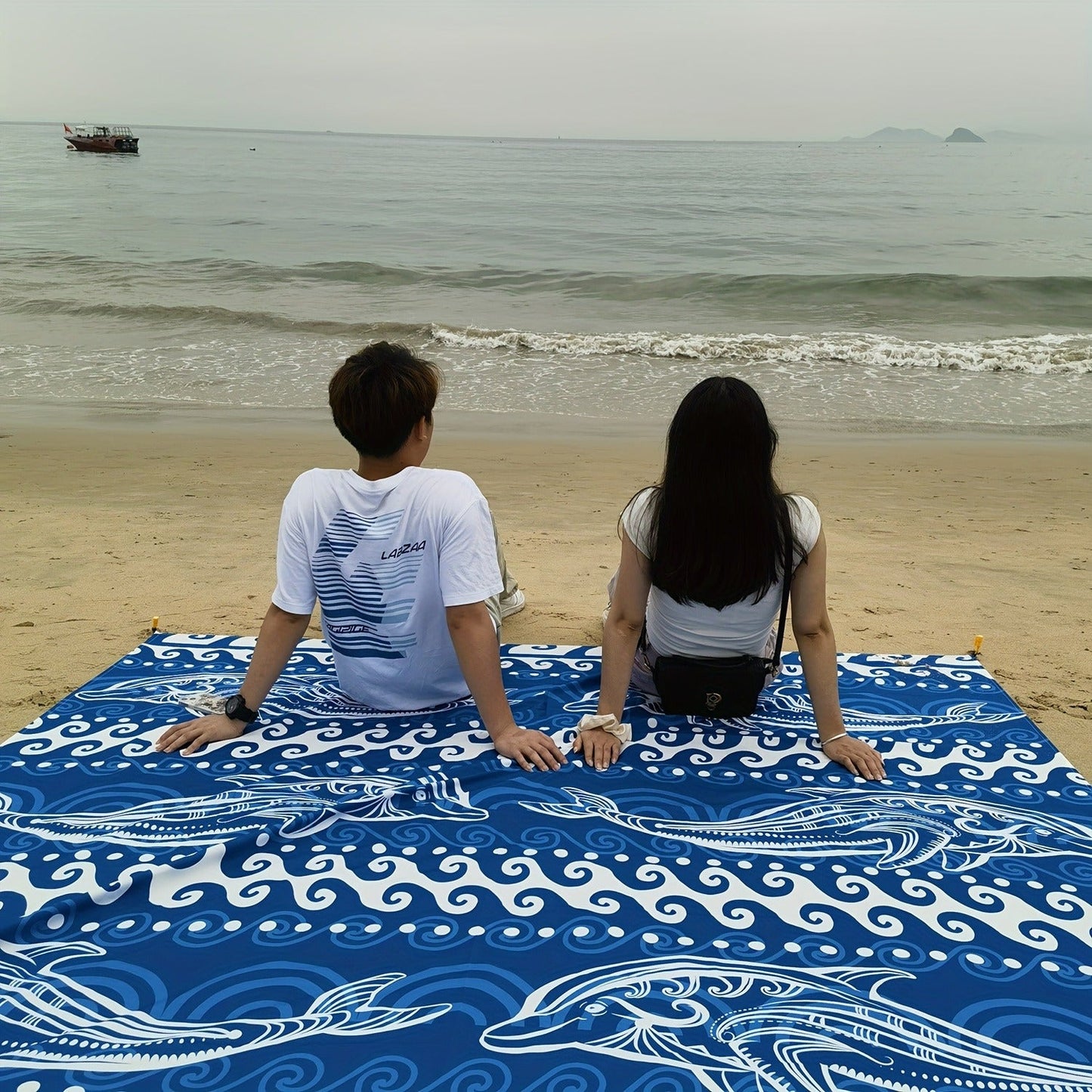 Printed Beach Mat with 19 Exact Size-and-Pattern Options, 198 x 205cm to 275 x 305cm with Stakes and Pouch