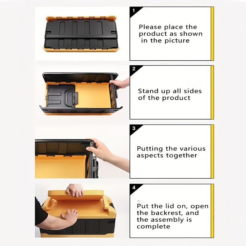 Folding Storage Box & Fishing Stool 2-in-1, Large Portable Organizer with Backrest for Car Trunk