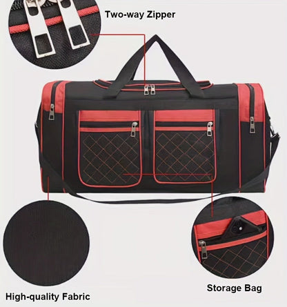 Gym Duffel Bag Large Capacity Travel Bag for Men Women Heavy Duty Polyester Multi Pocket Adjustable Shoulder Strap Zipper Closure for Fitness Workout Weekend Trips Business Travel Outdoor Black Blue Red