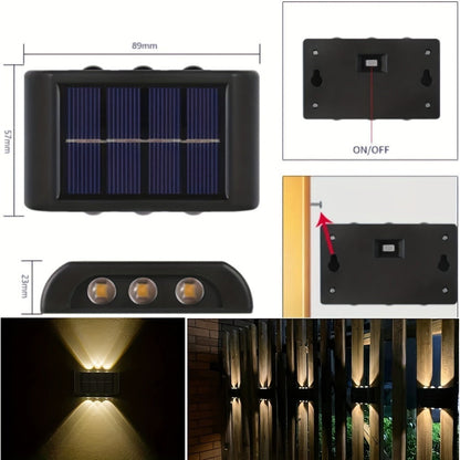 Eight-Pack Solar Wall Lights with Six LEDs Each, Up-and-Down Beams and Warm or White Light Options