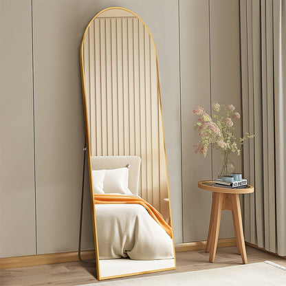 Full Length Mirror Floor Standing with LED Light - Arched & Rect Aluminum Frame Dressing Mirror for Bedroom Living Room, Black/Golden/White