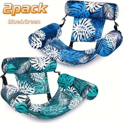 Leaf-Print Inflatable Pool Float Chair with Mesh Sling Seat in Blue, Blue-Green or Red-Cyan Checkout Options