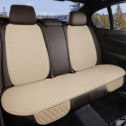 Car Seat Covers Diamond Quilted Linen – Universal Fit Front & Rear 3-Piece Set, Waterproof Anti-Slip All-Season Seat Protector, Luxury Interior Accessory