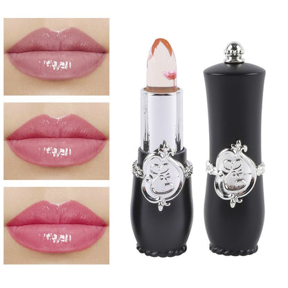 Color Changing Lip Balm Set 6PCS Flower Jelly Lipstick Thermostat Tinted Moisturizing Peach Flavor - Glossy Natural Look Lip Care Gift for Women Girls Pink Black