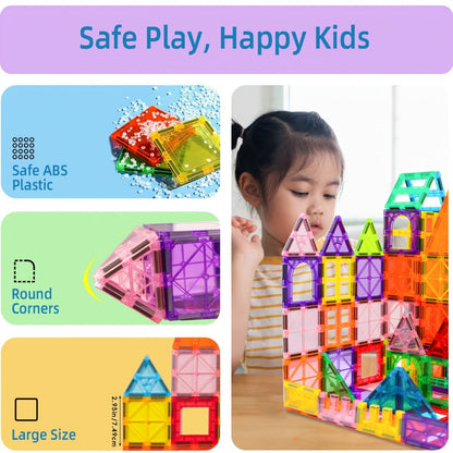Magnetic Tiles Building Set for Kids 3 4 5 6 7 8 – 80 106 136 205pcs Clear 3D Magnet Building Blocks STEM Educational Toy Child-Safe ABS Creative Birthday Christmas Gift Boys Girls