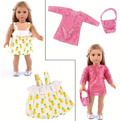 10-Outfit Doll Clothes Set for 18-Inch Dolls with Mixed Dresses, Tops, Pants, Skirts and Headwear