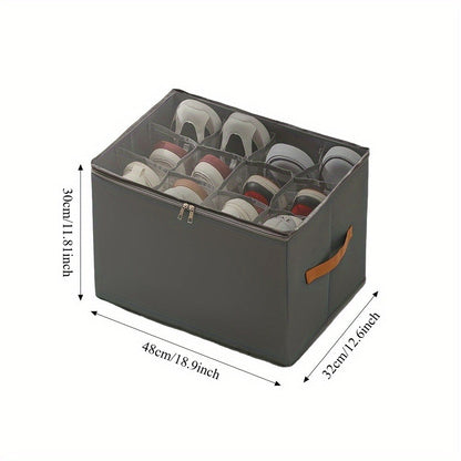 Oxford Fabric Shoe Storage Organizers with Adjustable Dividers and Clear Lids in Two- or Four-Piece Packs
