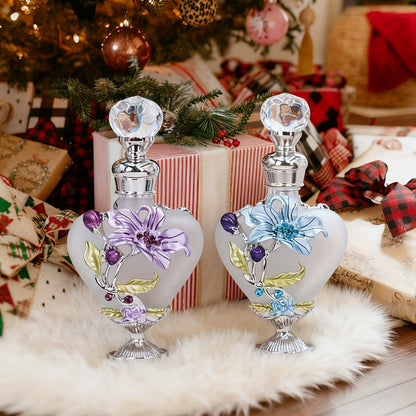 Refillable 10 ml Decorative Glass Perfume Bottles with Floral Inlay and Eight Color or Shape Options