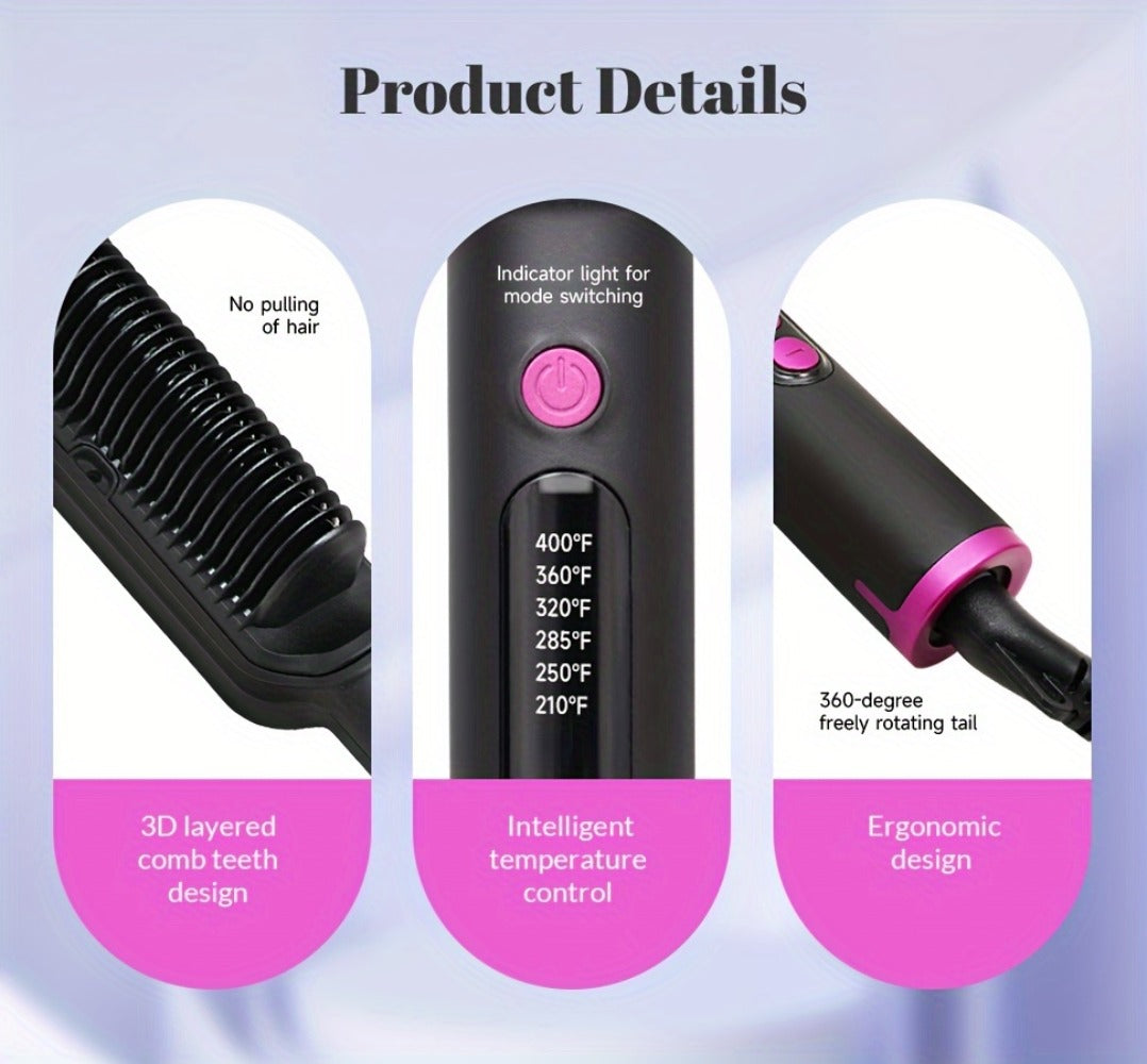 Hair Straightener Brush for Home and Travel and Salon Hair Styling with Fast Heat-Up & Anti-Scald Protection