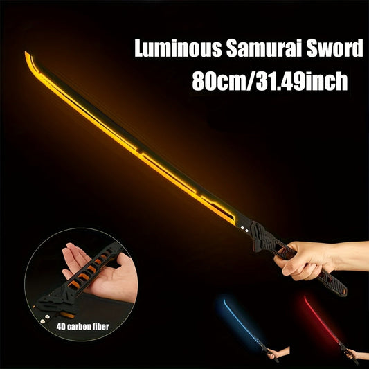 LED Cyberpunk Katana Prop 80cm Acrylic Luminous – 1:1 Scale Sci-Fi Glowing Sword for Cosplay Halloween Masquerade Party Display Collectible Blunt Safe Red Orange Green