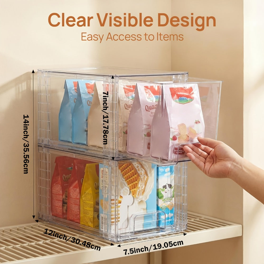 Acrylic Bin Food Storage Organizer with Stackable Lids, 12-Inch Size and Two- to Eight-Pack Options